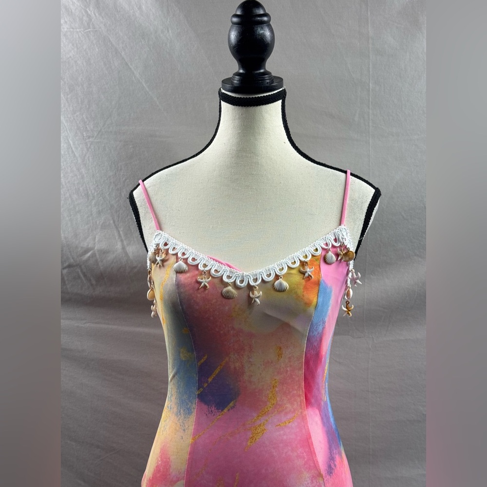 Y2K Pastel Pink Watercolor Mesh Maxi Dress - Picture 10 of 13
